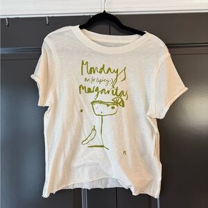 Anthropologie Cream Tee with Green Print